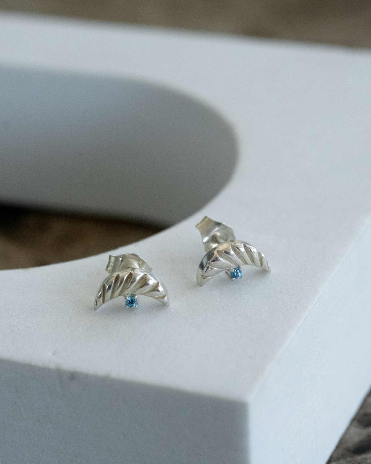 Crescent Sapphire Studs Sterling Silver