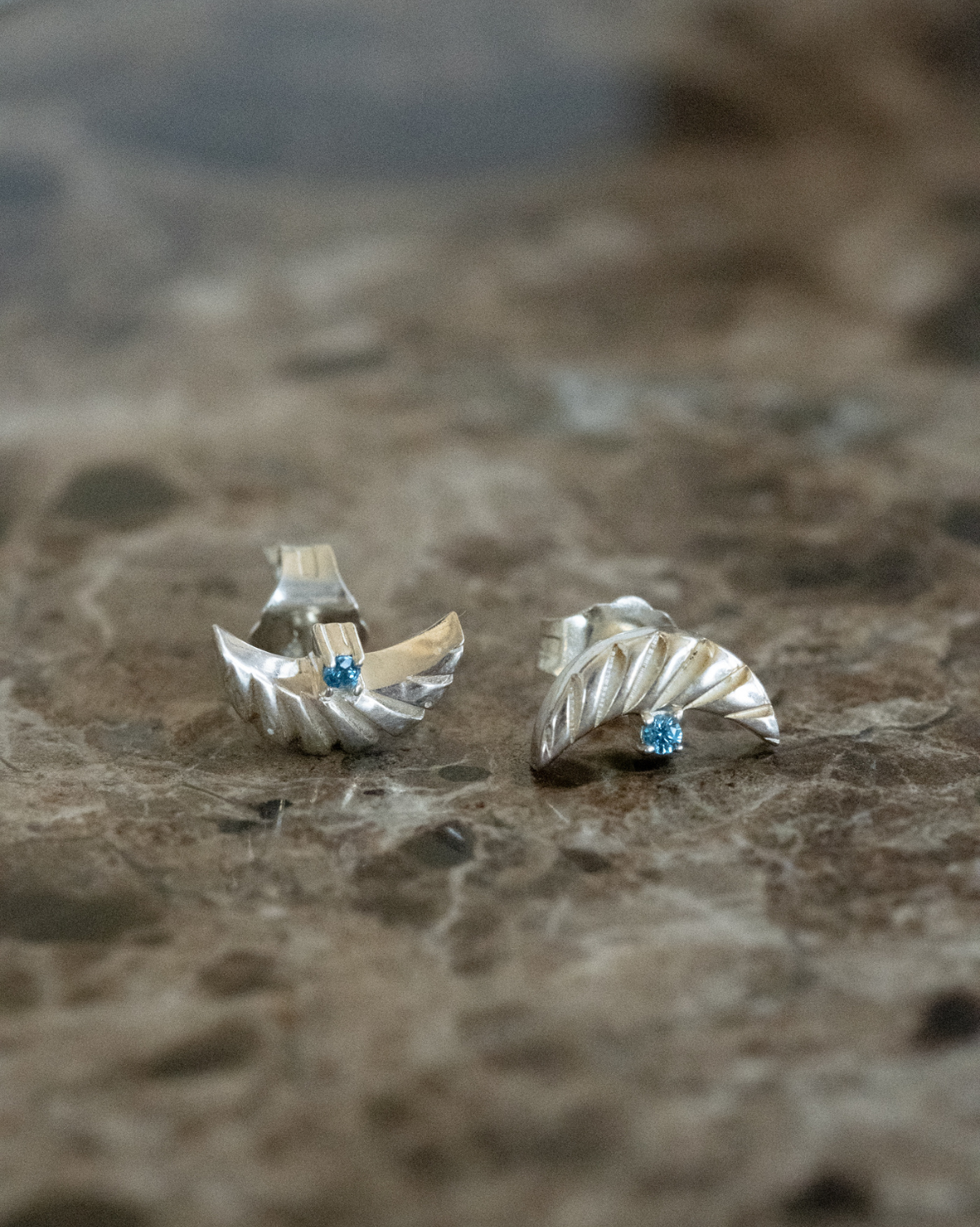 Crescent Sapphire Studs Sterling Silver