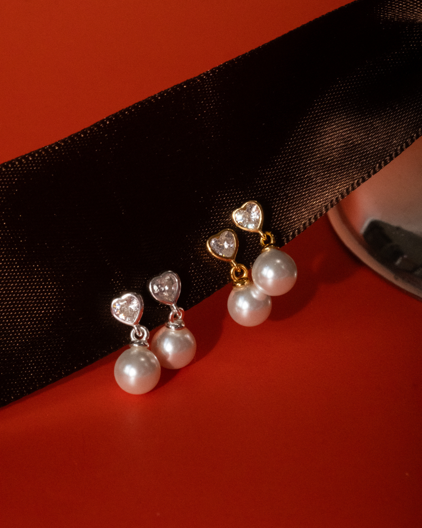 Heart Pearl Drop Studs - Sterling Silver