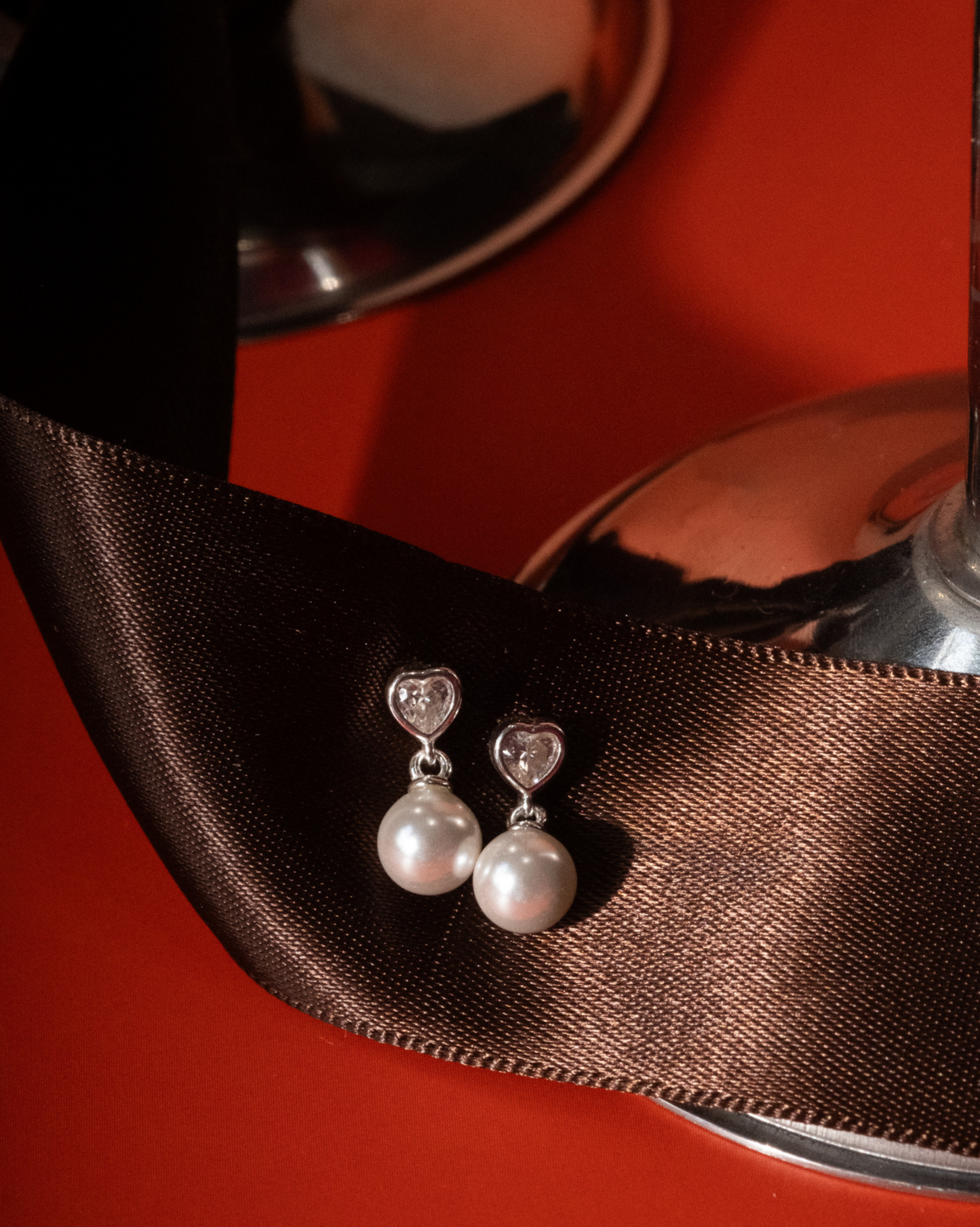 Heart Pearl Drop Studs - Sterling Silver