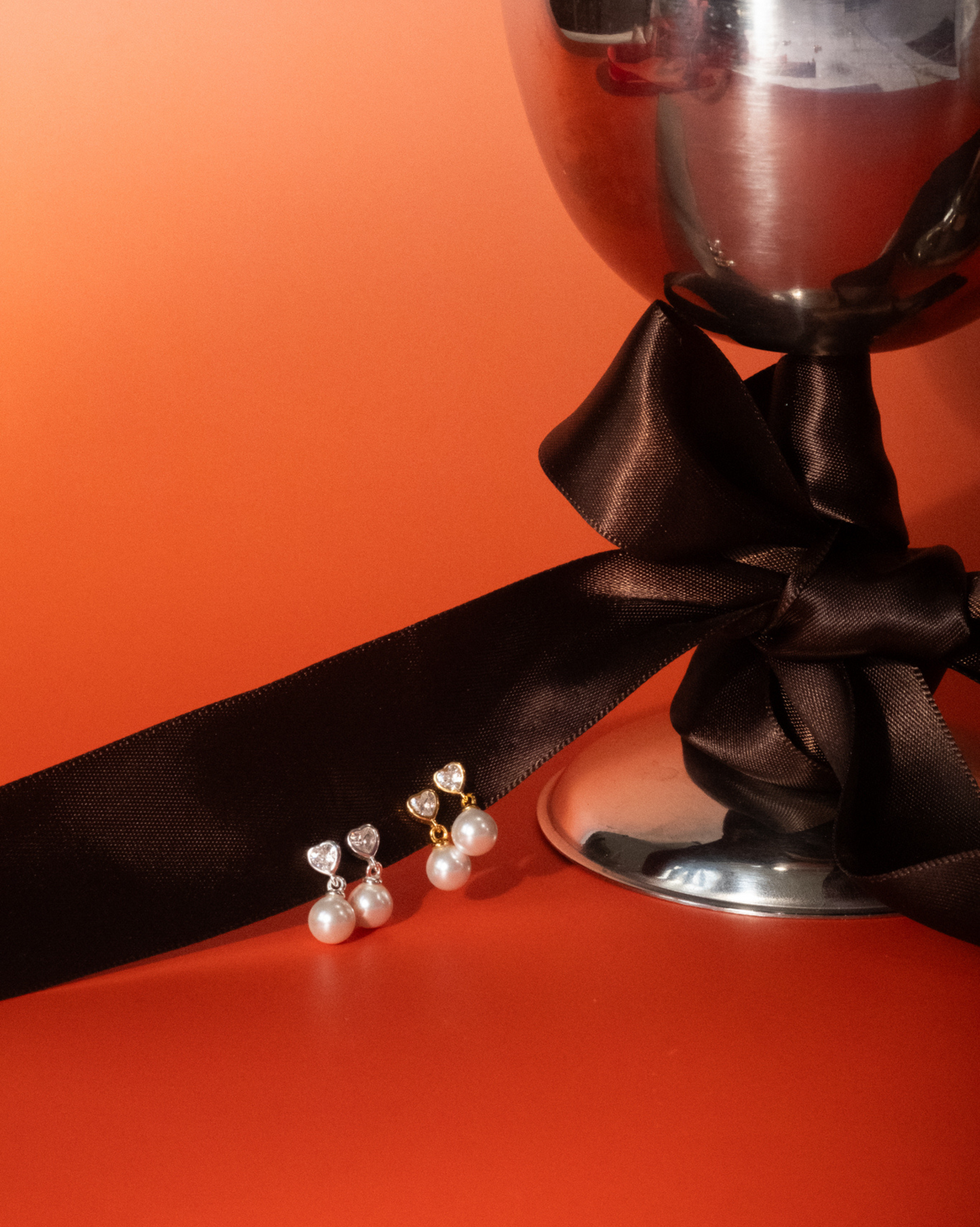 Heart Pearl Drop Studs - Sterling Silver