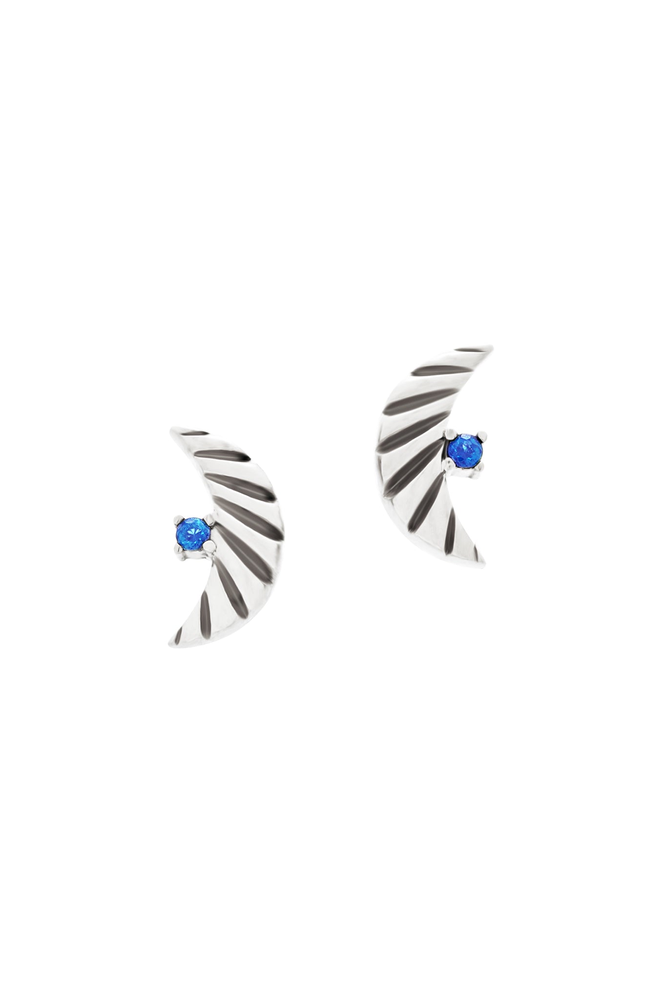 Crescent Sapphire Studs Sterling Silver
