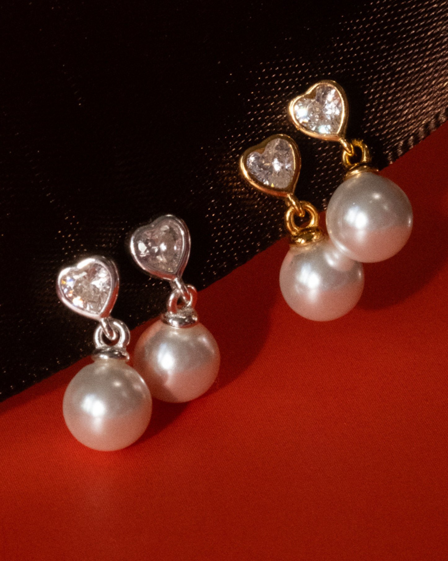 Heart Pearl Drop Studs - Sterling Silver