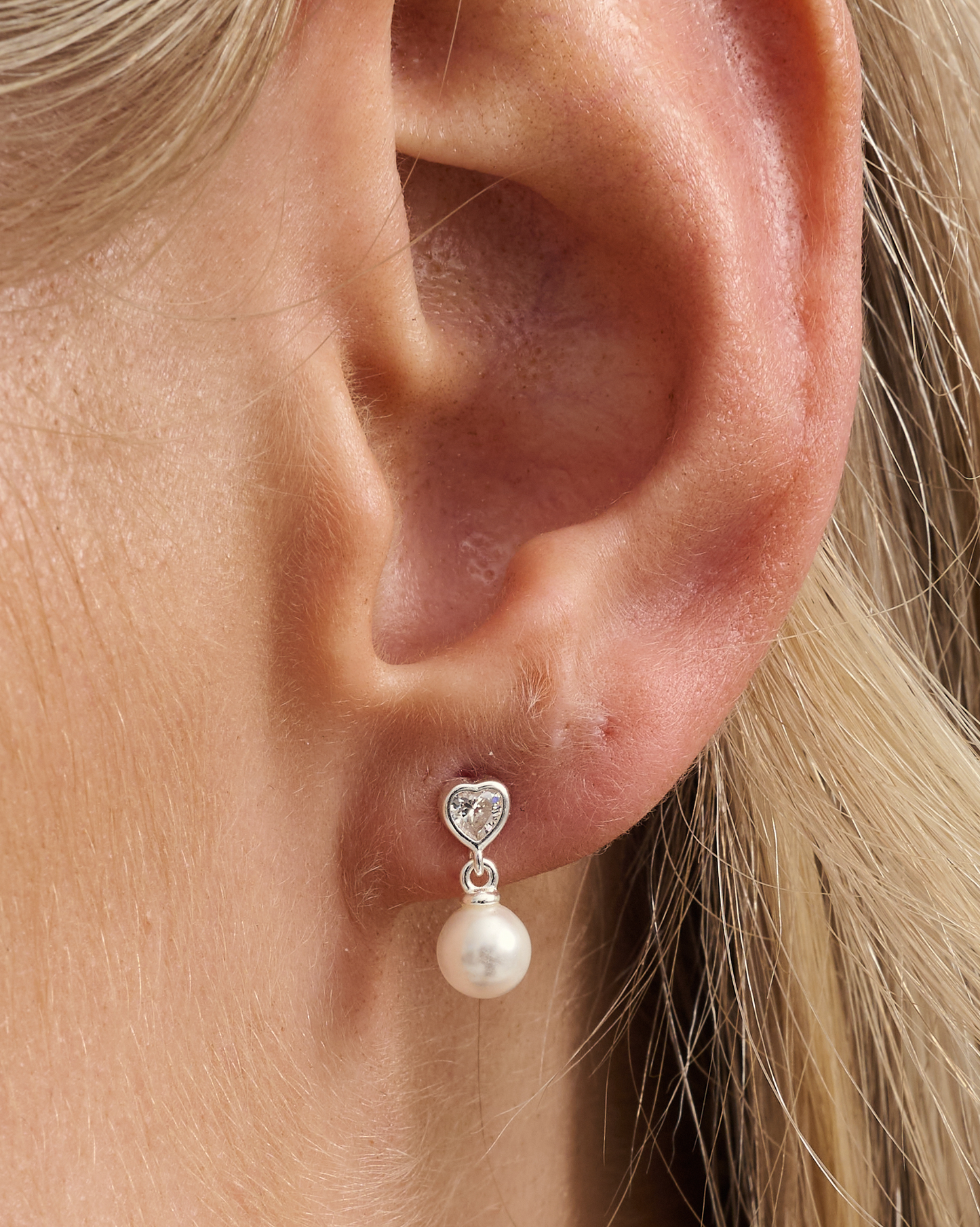 Heart Pearl Drop Studs - Sterling Silver