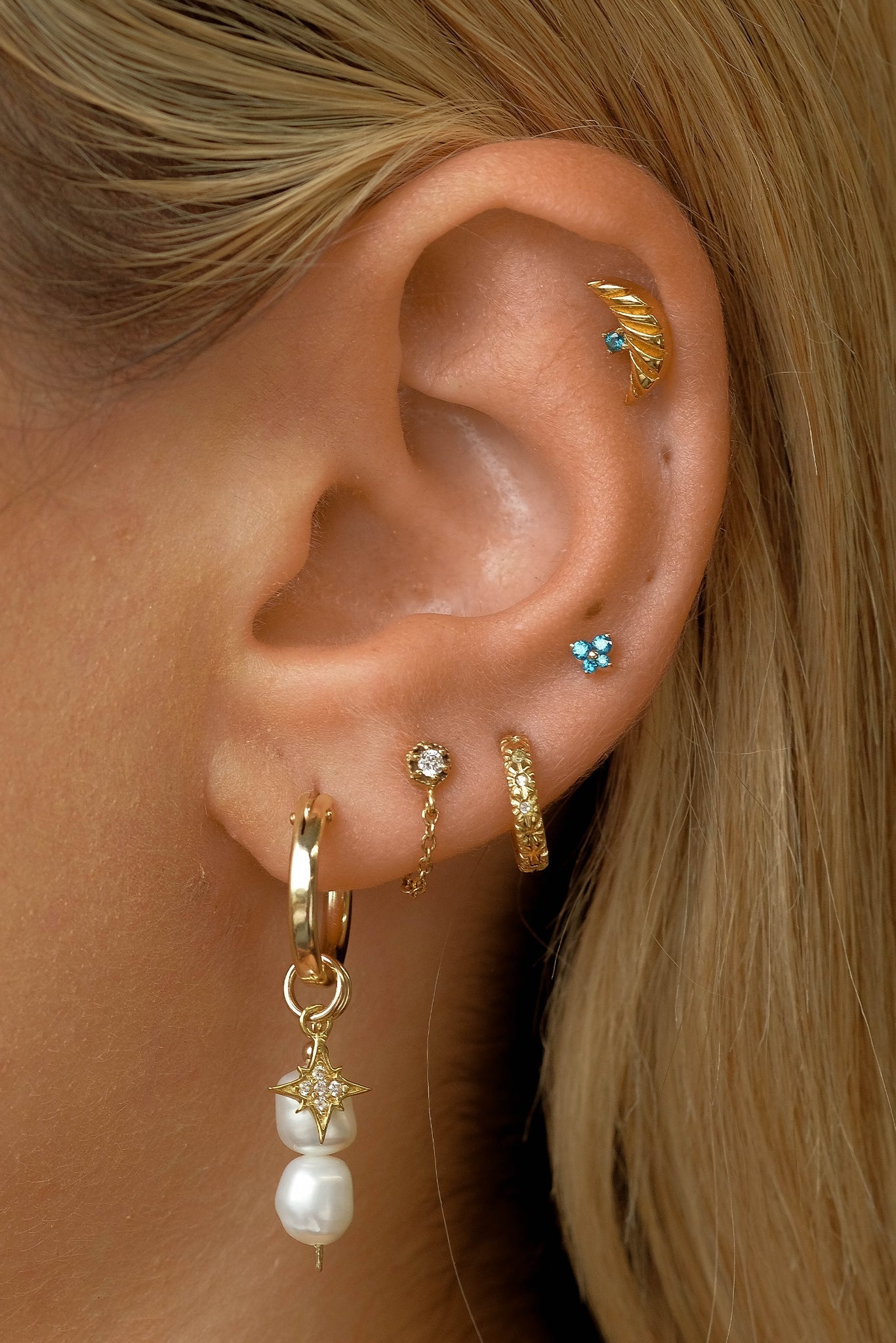 Crescent Sapphire Studs Sterling Silver