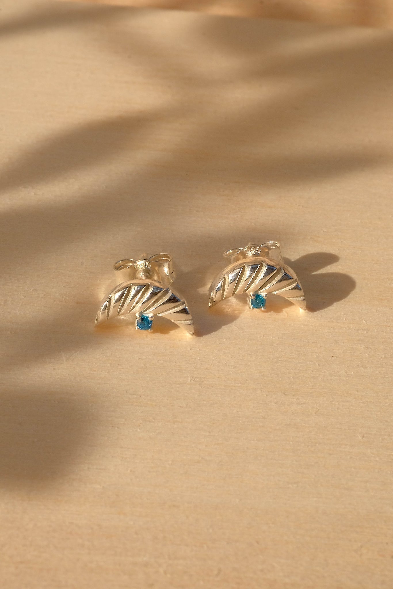Crescent Sapphire Studs Sterling Silver