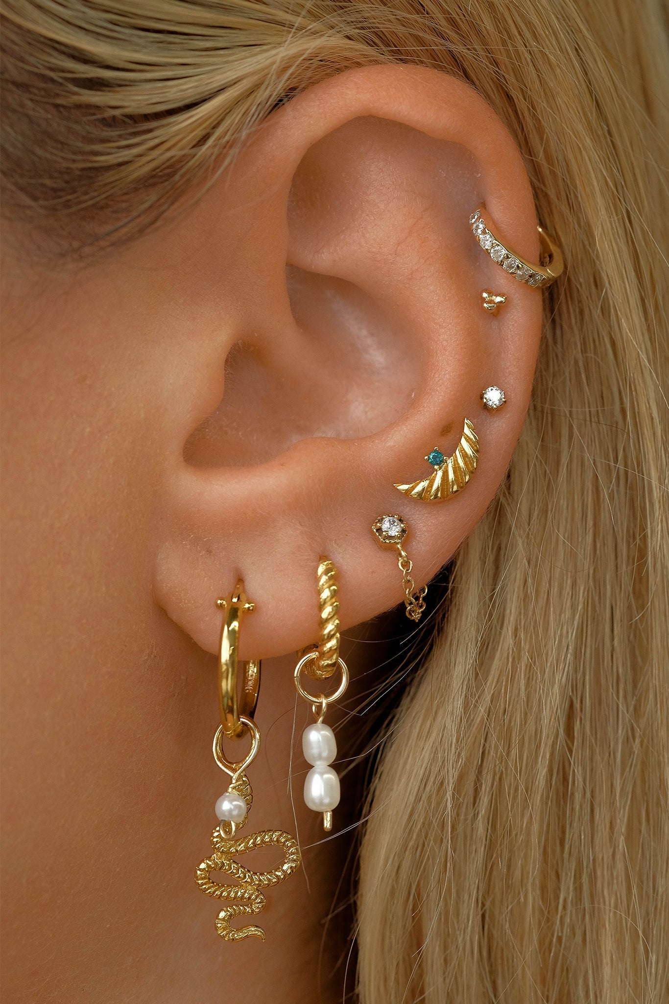 Crescent Sapphire Studs Sterling Silver