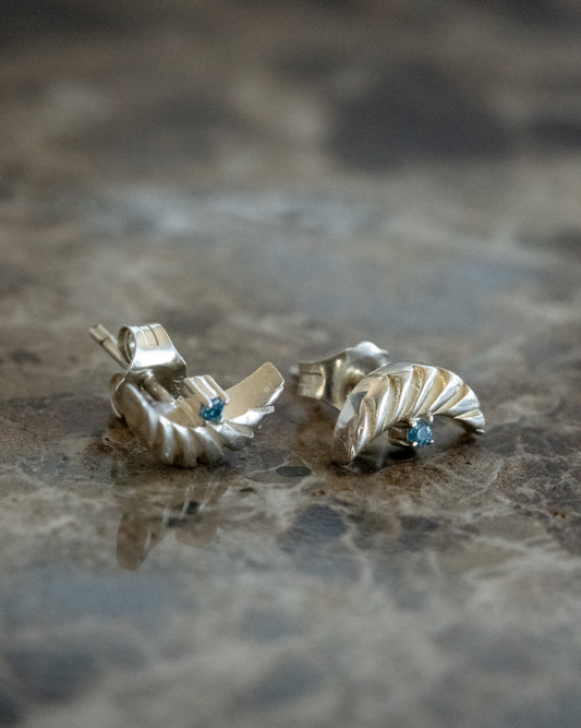 Crescent Sapphire Studs Sterling Silver