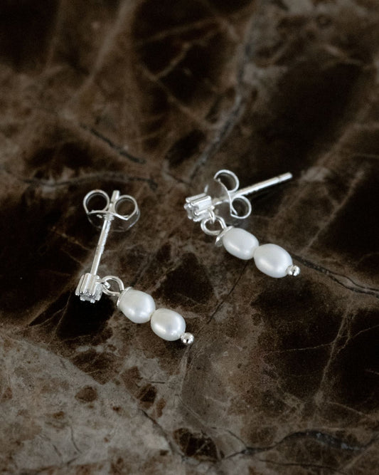 Double Mini Pearl Studs Sterling Silver