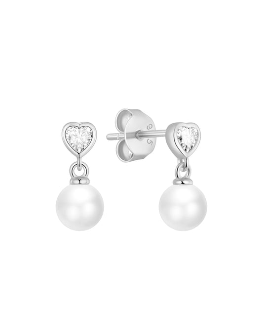 Heart Pearl Drop Studs - Sterling Silver